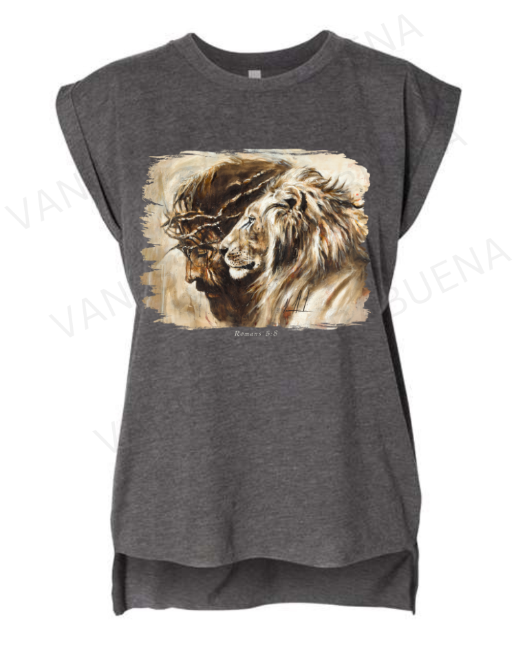 Heaven's Grace - Ladies Rolled Sleeve Muscle T-Shirt Vanessa Horabuena Dark Grey Heather Small