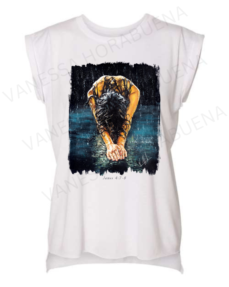 The Art of Surrender - Ladies Rolled Sleeve Muscle T-Shirt Vanessa Horabuena White Large