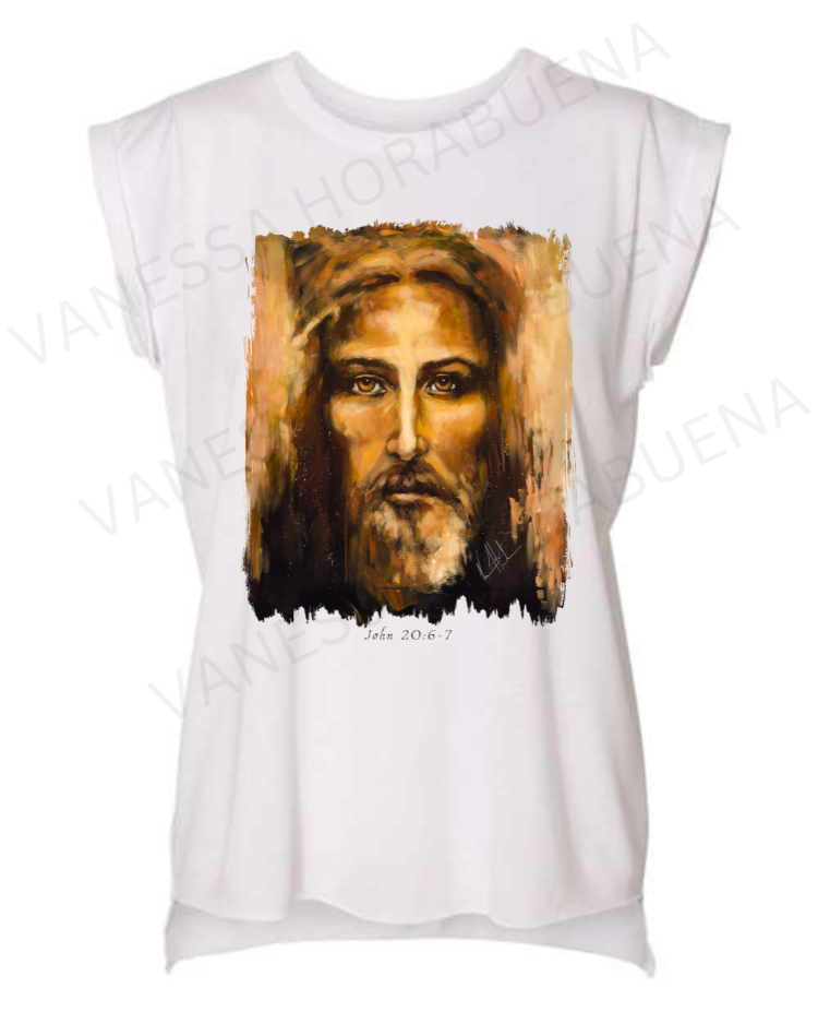 The Shroud of Turin - Resurrection Light - Ladies Rolled Sleeve Muscle T-Shirt