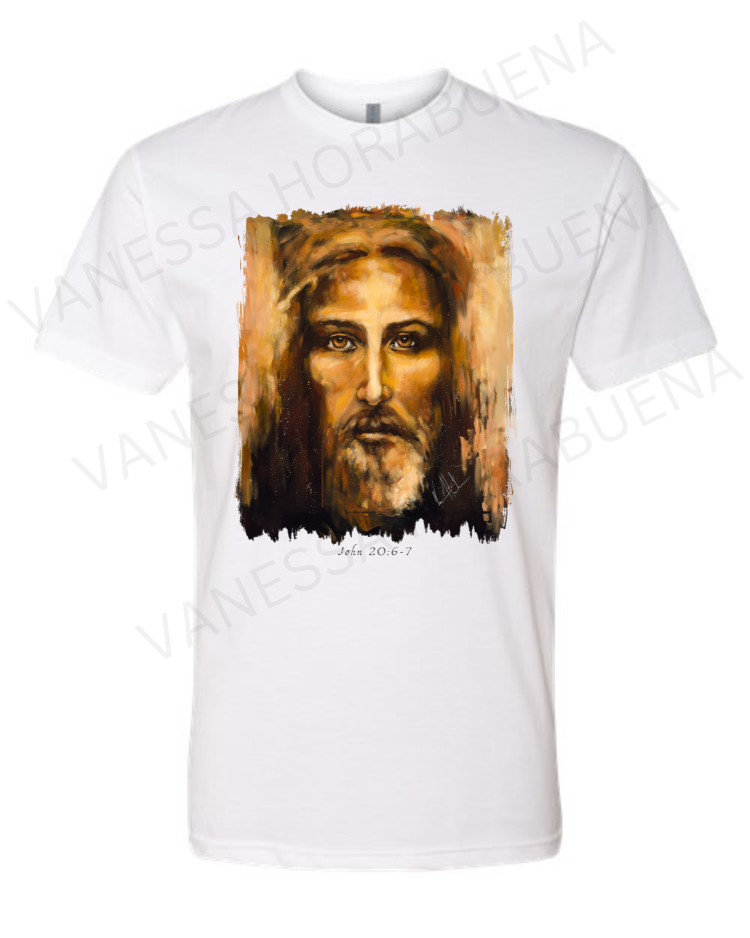 The Shroud of Turin - Resurrection Light - Unisex T-Shirt Vanessa Horabuena Short Sleeve White Small