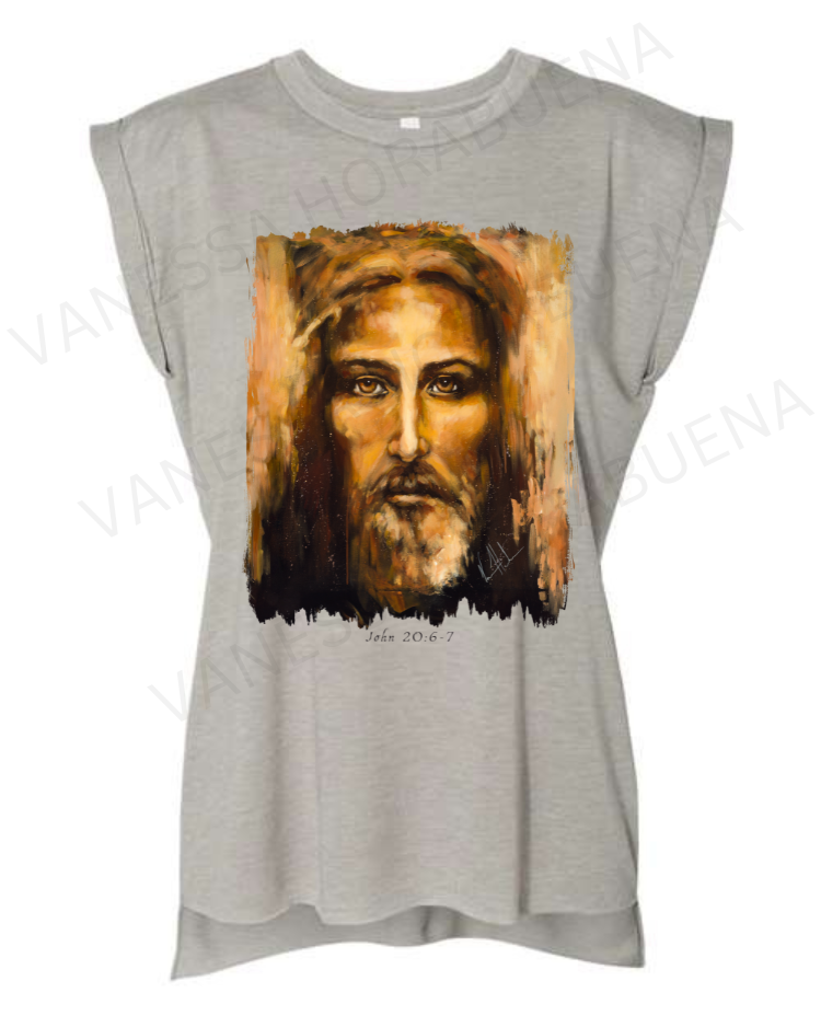 The Shroud of Turin - Resurrection Light - Ladies Rolled Sleeve Muscle T-Shirt