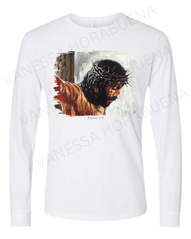 By His Wounds We Are Healed (White Background) - Unisex T-Shirt Vanessa Horabuena Long Sleeve White Small