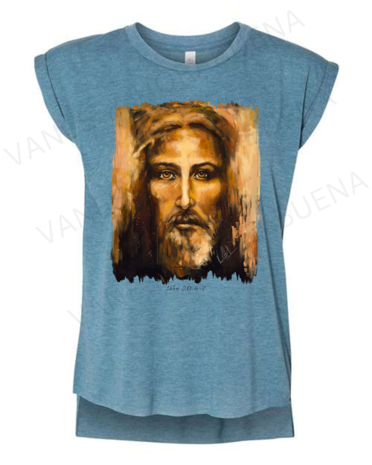 The Shroud of Turin - Resurrection Light - Ladies Rolled Sleeve Muscle T-Shirt