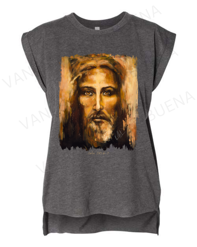 The Shroud of Turin - Resurrection Light - Ladies Rolled Sleeve Muscle T-Shirt