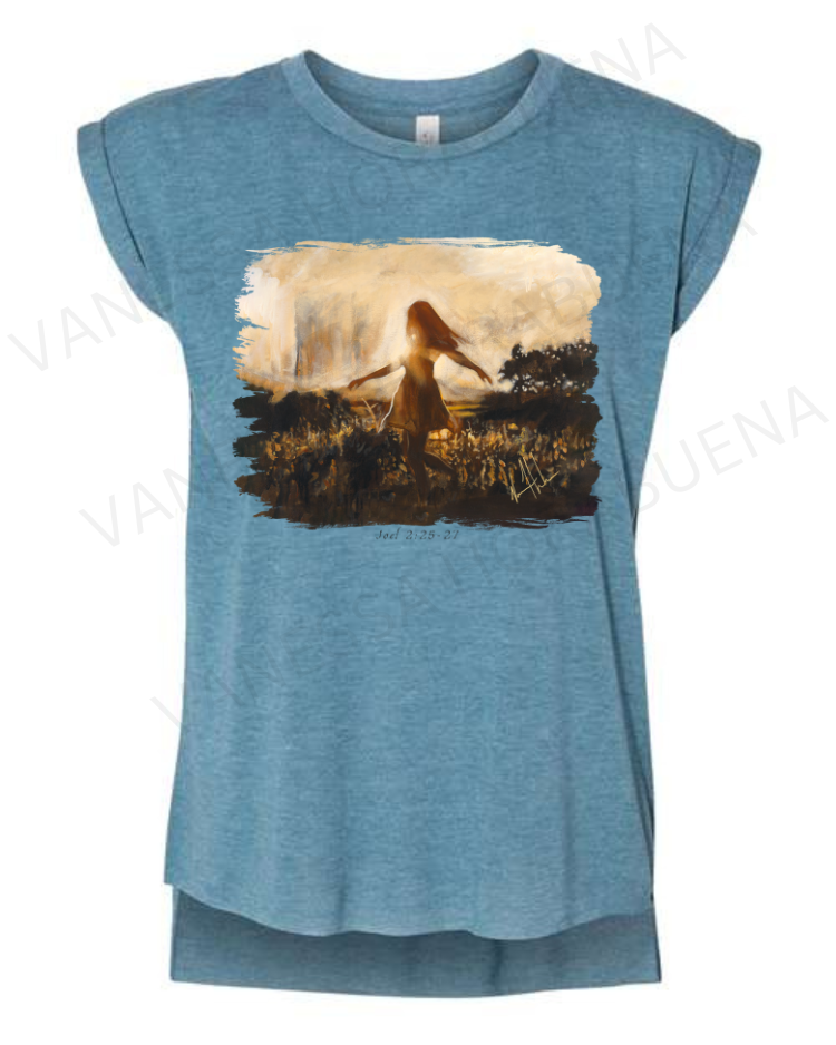 Dare To Dance Again - Ladies Rolled Sleeve Muscle T-Shirt Vanessa Horabuena Heather Teal Small