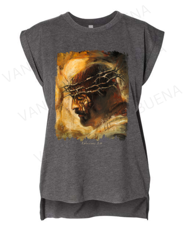 King of Glory - Ladies Rolled Sleeve Muscle T-Shirt Vanessa Horabuena Dark Grey Heather Small