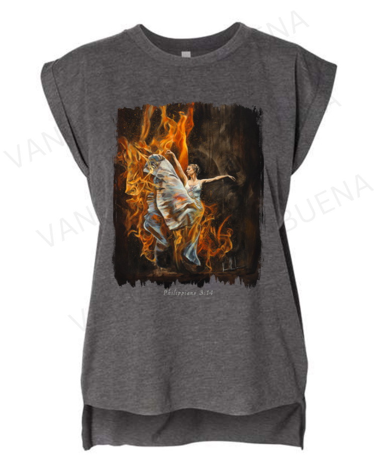 A Burning Flame Within - Ladies Rolled Sleeve Muscle T-Shirt Vanessa Horabuena Dark Grey Heather Small