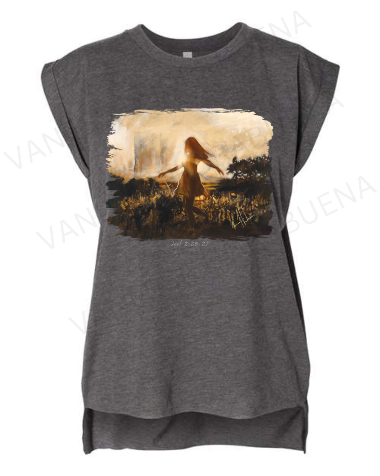 Dare To Dance Again - Ladies Rolled Sleeve Muscle T-Shirt Vanessa Horabuena Dark Grey Heather Small