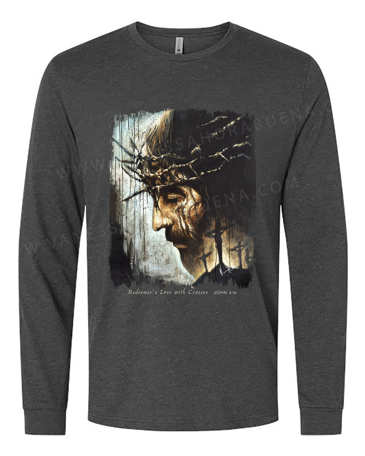 Redeemer's Love with Crosses - Unisex T-Shirt Vanessa Horabuena Long Sleeve Charcoal Small