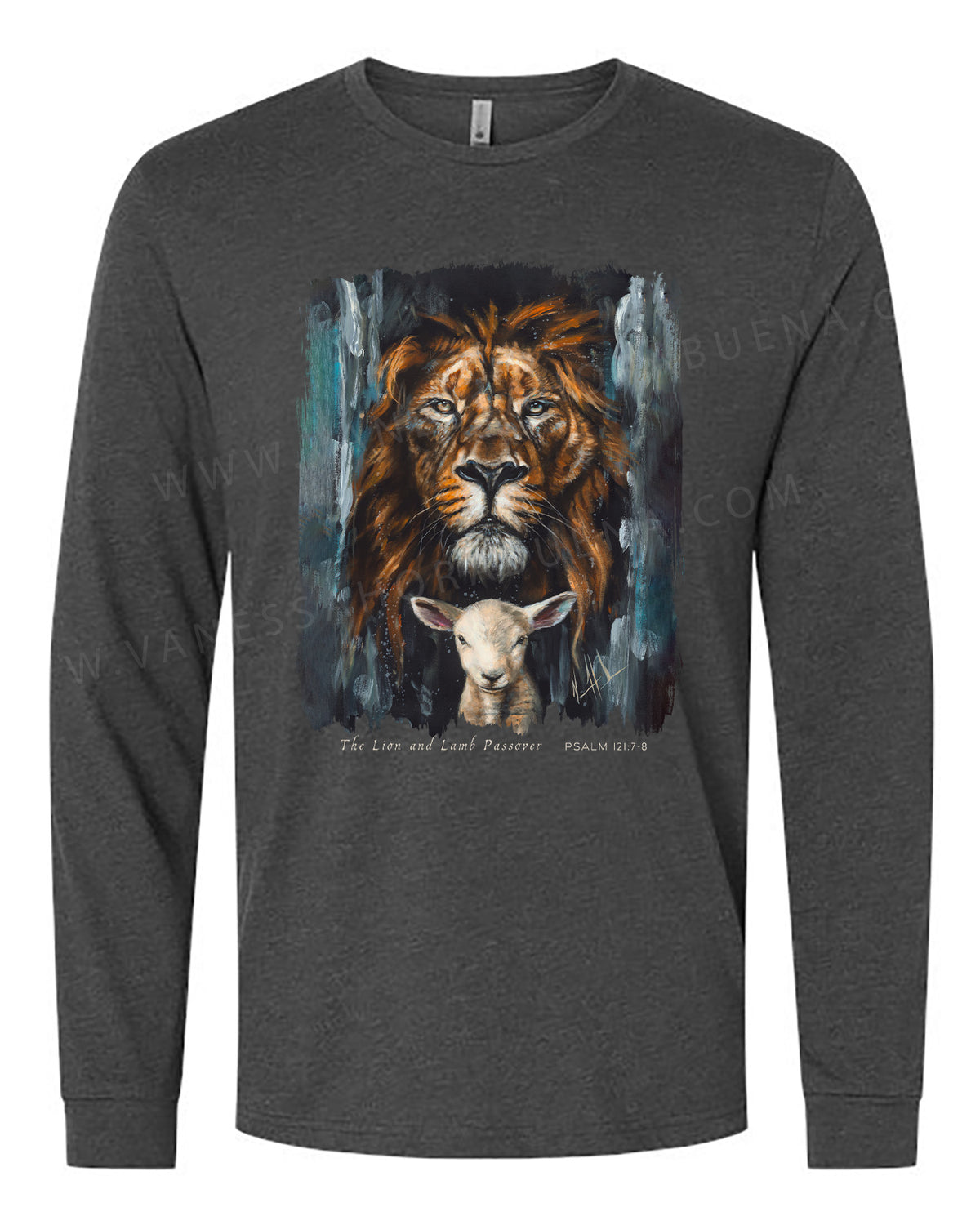 The Lion and Lamb Passover - Unisex T-Shirt Vanessa Horabuena Long Sleeve Charcoal Small