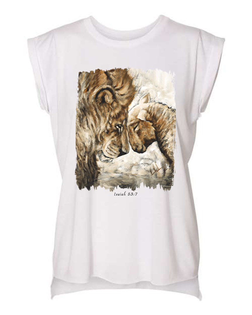 Compassion of a King (White) - Ladies Rolled Sleeve Muscle T-Shirt