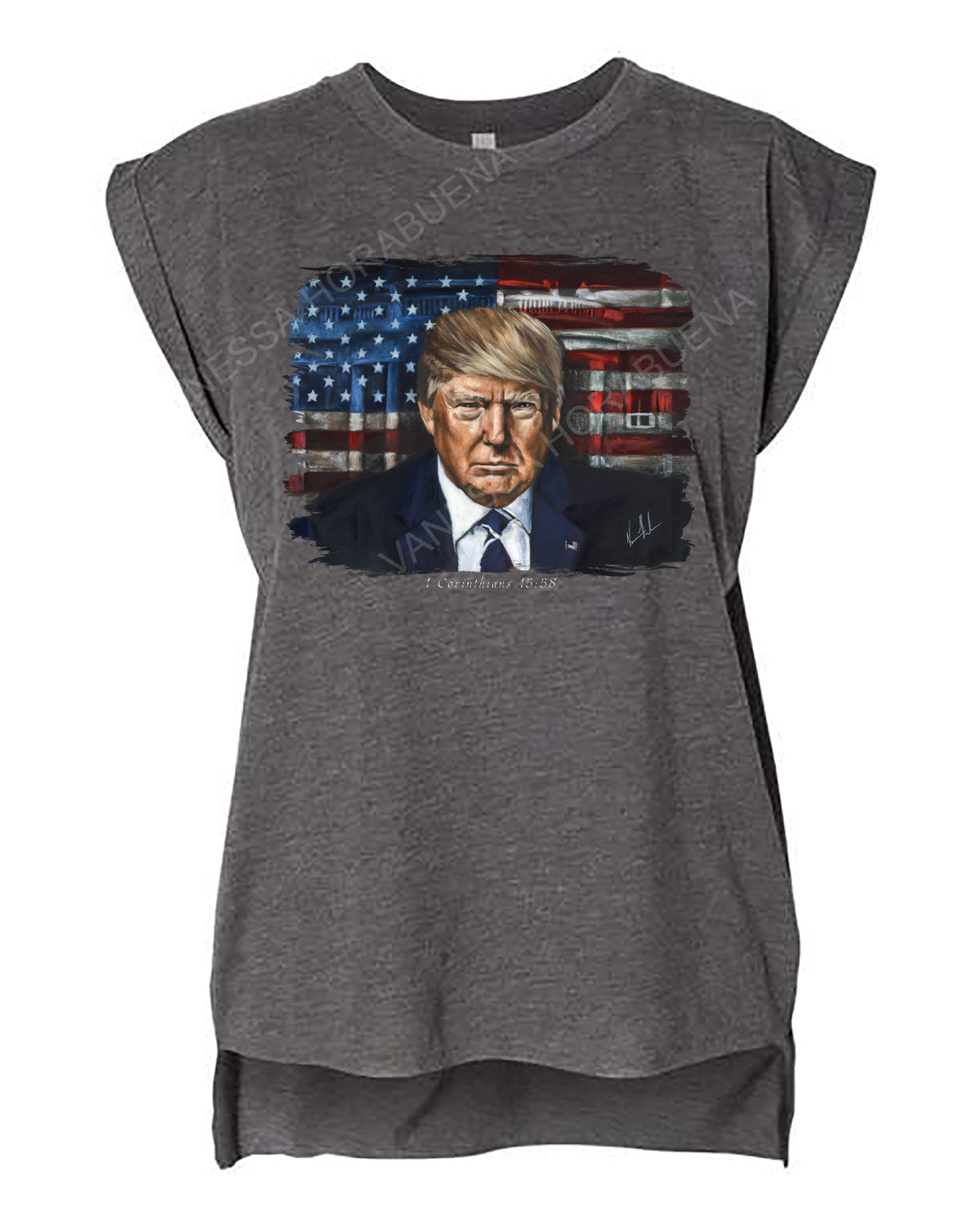 Commander in Chief - Ladies Rolled Sleeve Muscle T-Shirt Vanessa Horabuena Dark Grey Heather Small