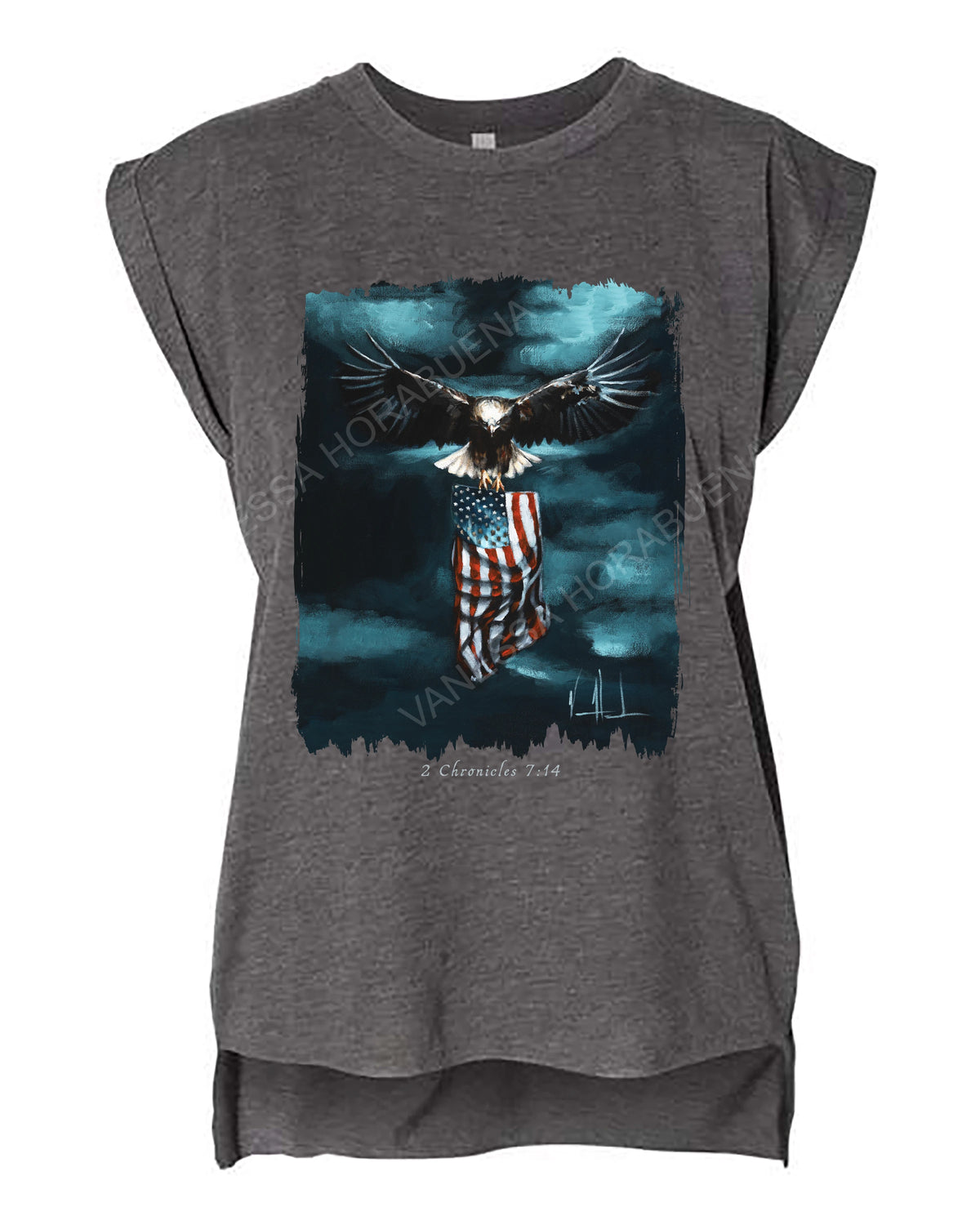 Revive Our Nation - Ladies Rolled Sleeve Muscle T-Shirt Vanessa Horabuena Dark Grey Heather Small