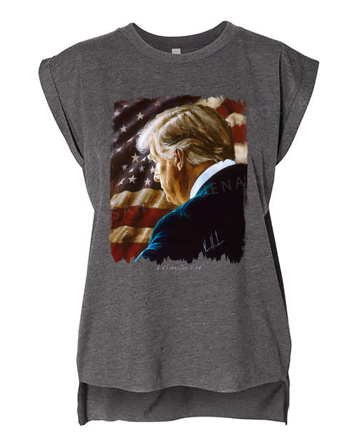 Prayers for Our Nation - Ladies Rolled Sleeve Muscle T-Shirt Vanessa Horabuena Dark Grey Heather Small