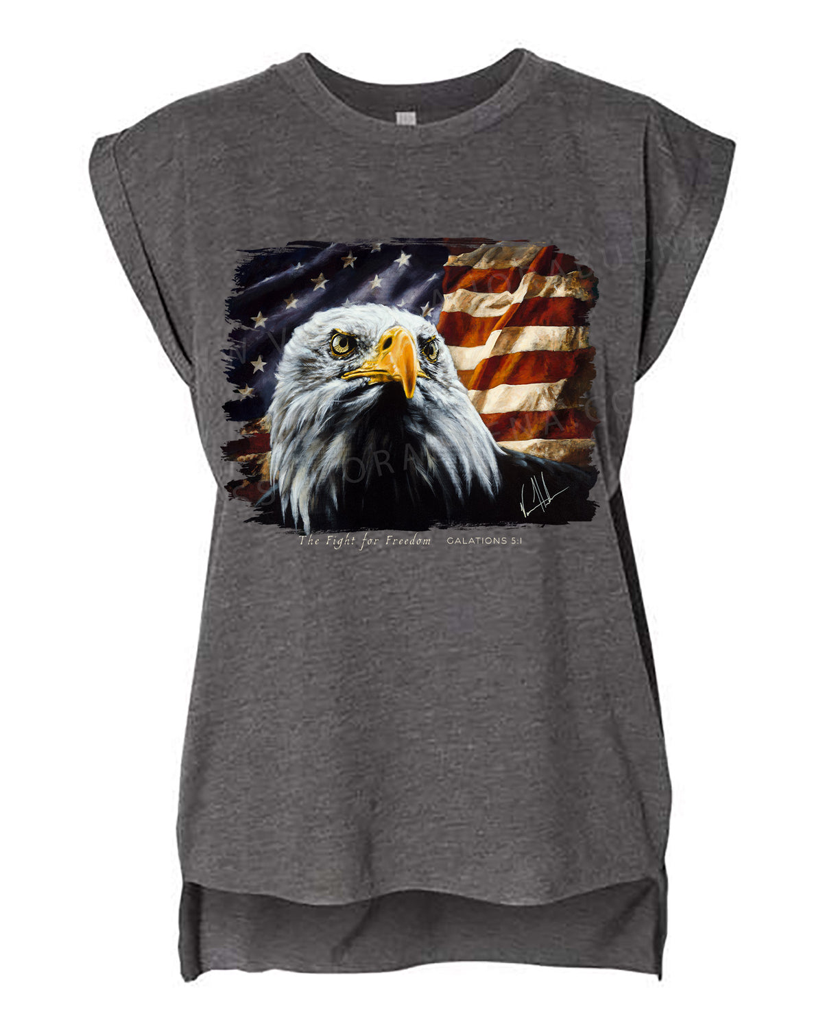 The Fight for Freedom - Ladies Rolled Sleeve Muscle T-Shirt Vanessa Horabuena Dark Grey Heather Small