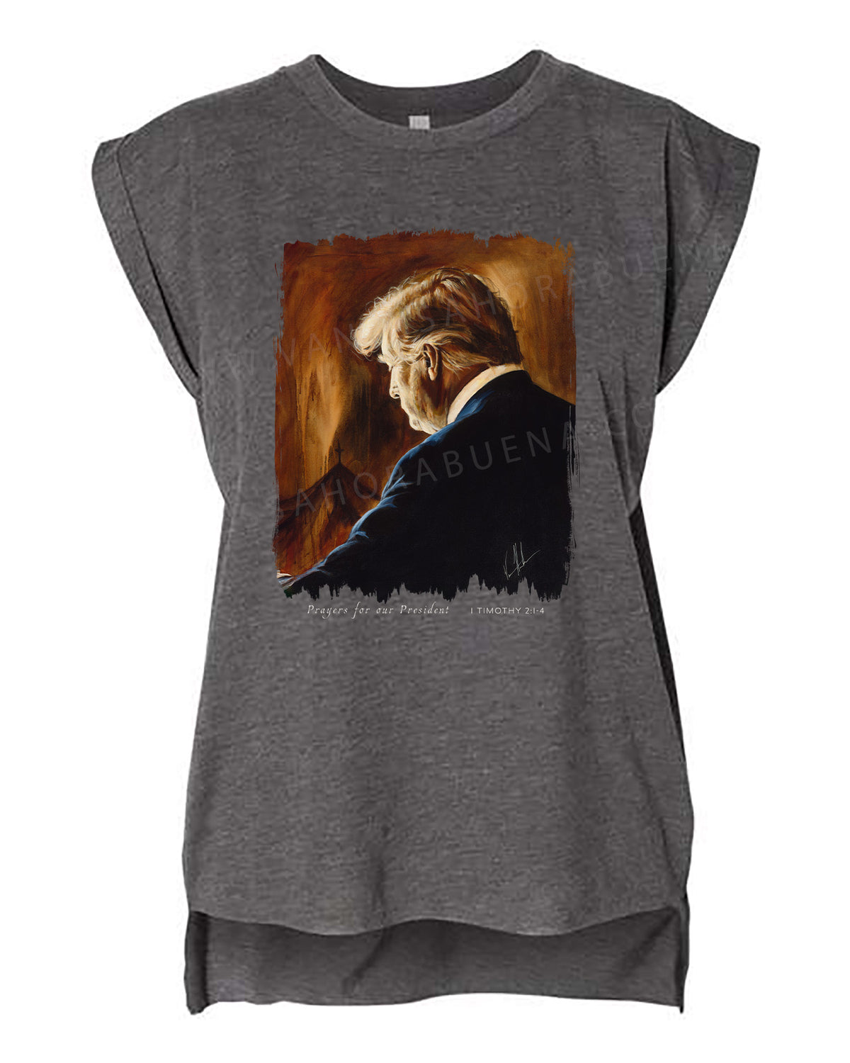 Prayers for Our President (For Such a Time as This) - Ladies Rolled Sleeve Muscle T-Shirt Vanessa Horabuena Dark Grey Heather Small