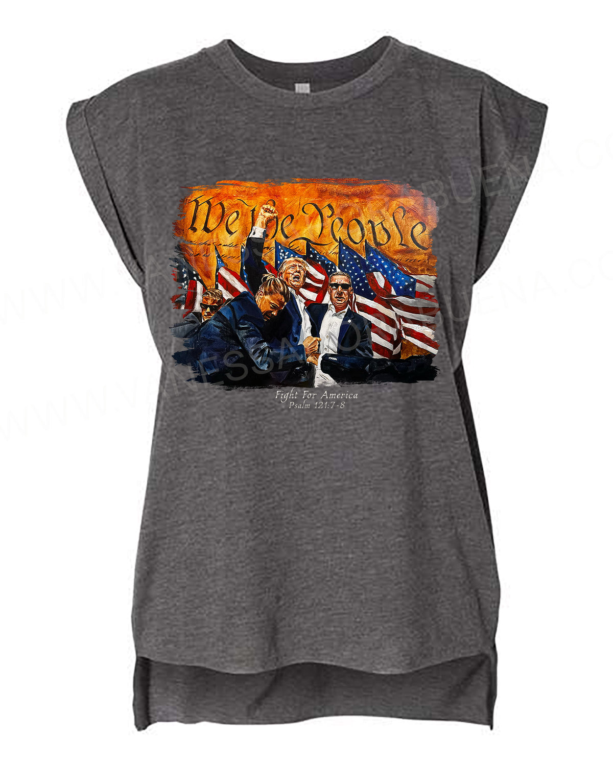 Fight For America - Ladies Rolled Sleeve Muscle T-Shirt