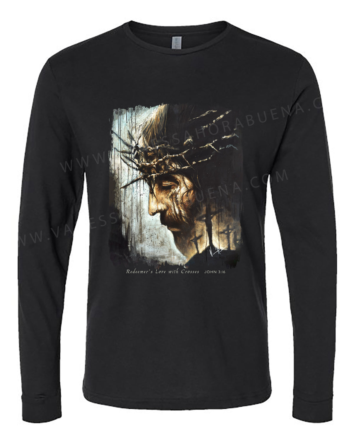 Redeemer's Love with Crosses - Unisex T-Shirt Vanessa Horabuena Long Sleeve Black Small