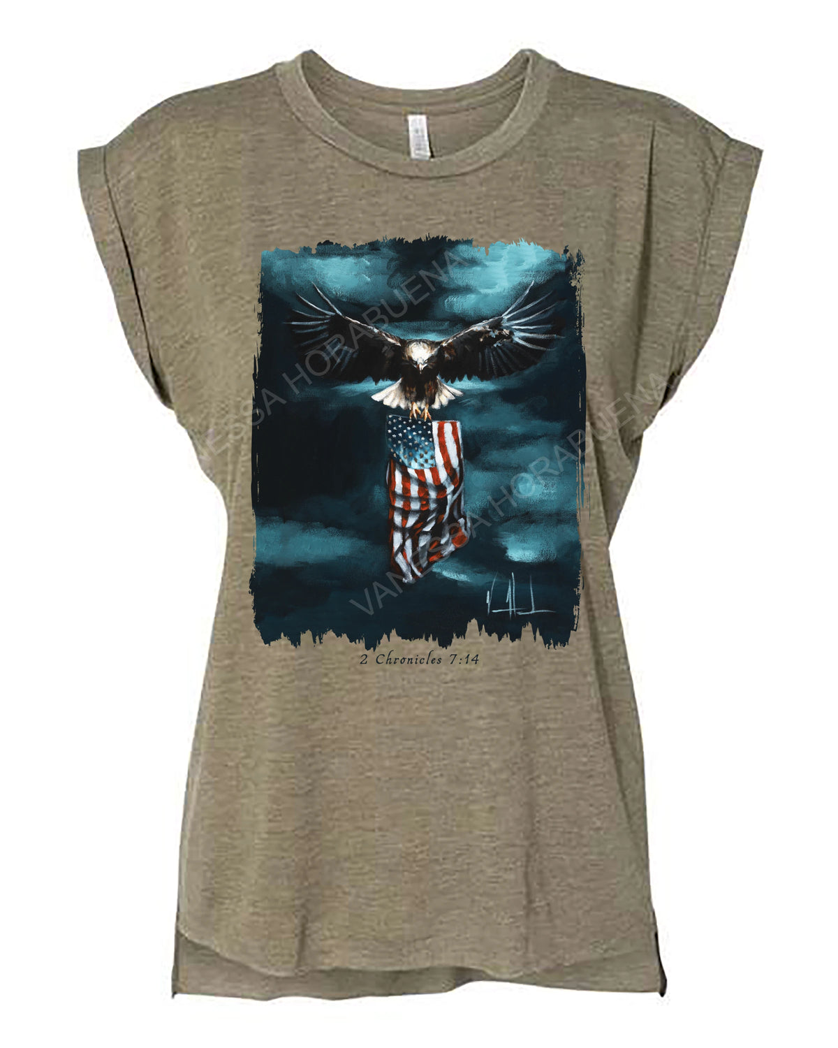 Revive Our Nation - Ladies Rolled Sleeve Muscle T-Shirt Vanessa Horabuena Olive Small