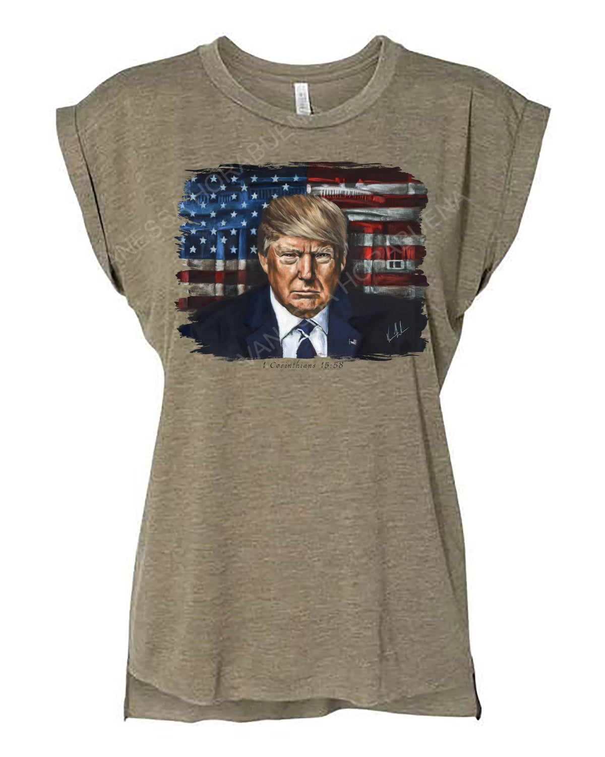 Commander in Chief - Ladies Rolled Sleeve Muscle T-Shirt Vanessa Horabuena Olive Small