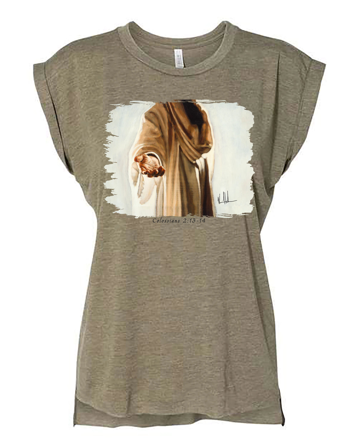 Beckoning - Ladies Rolled Sleeve Muscle T-Shirt Vanessa Horabuena Olive Small