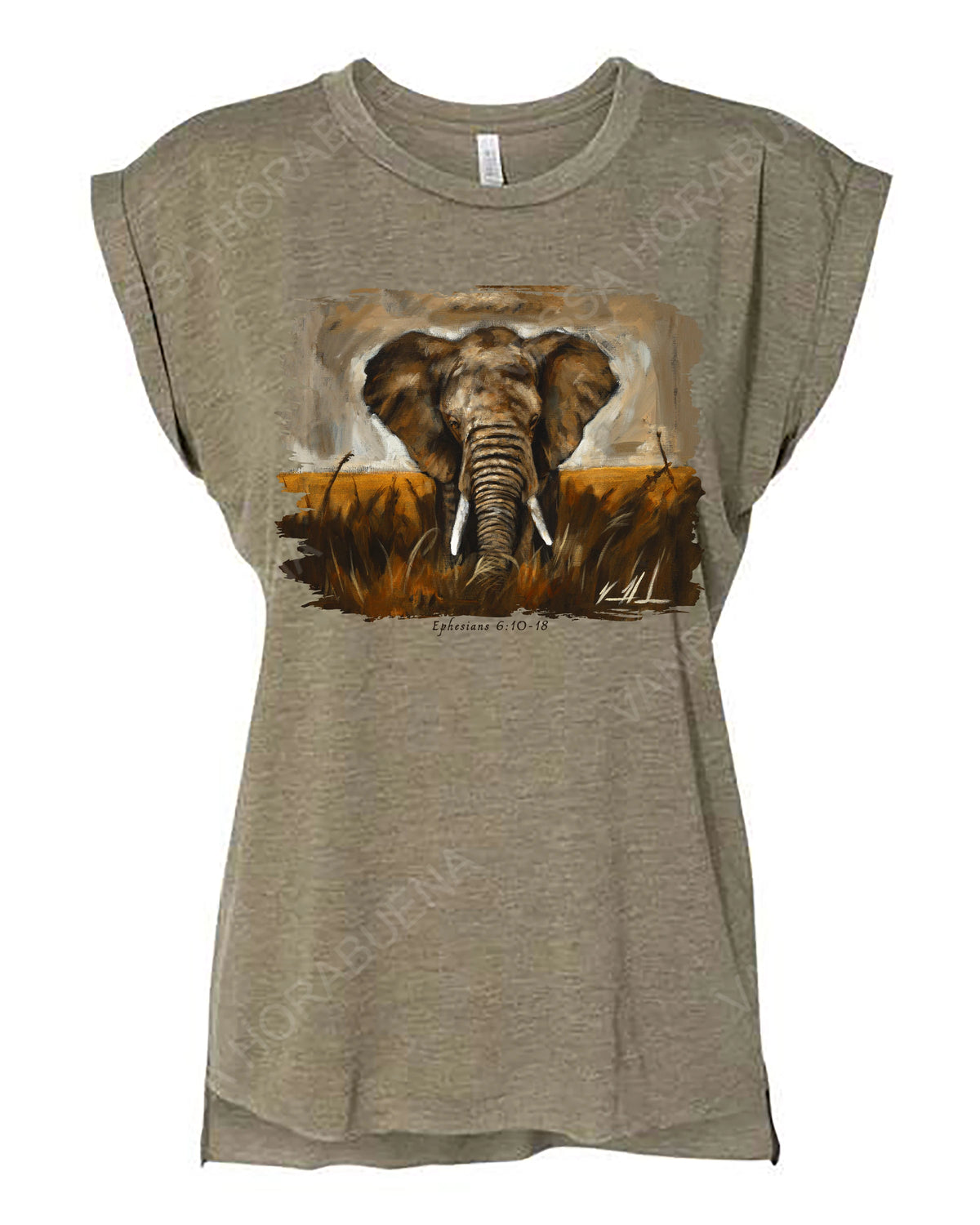 Stand Your Ground - Ladies Rolled Sleeve Muscle T-Shirt Vanessa Horabuena Olive Small