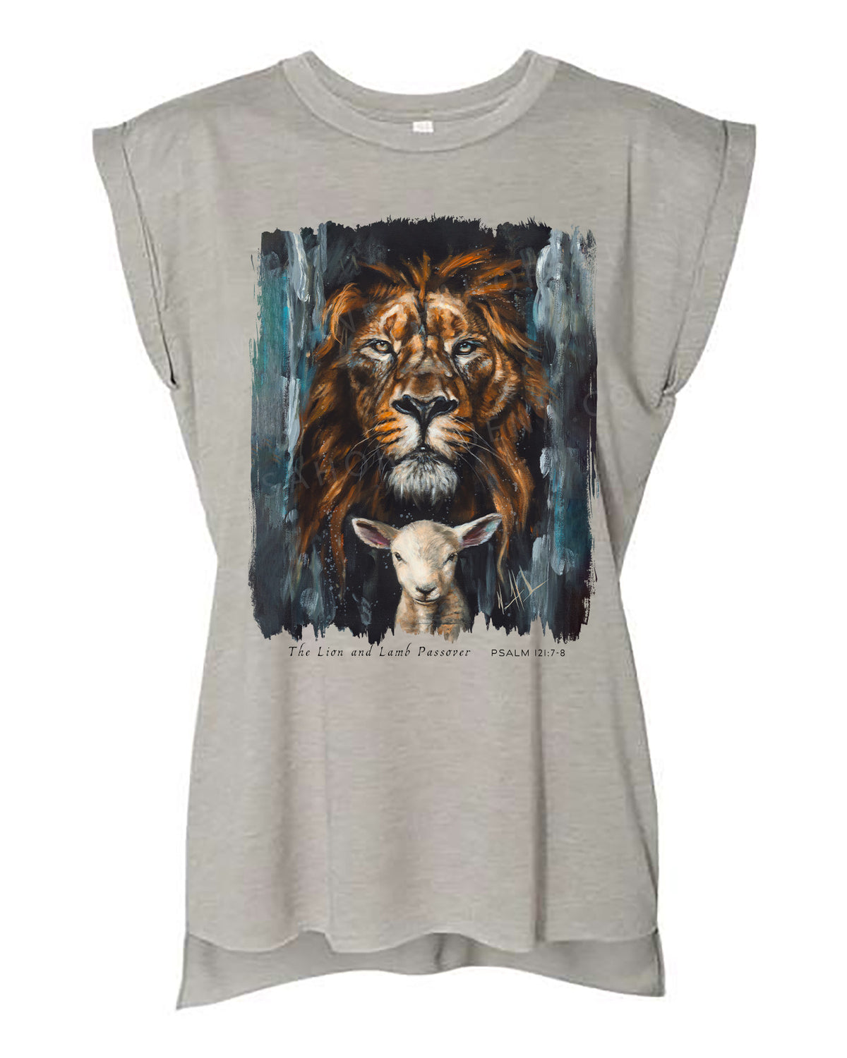 The Lion and Lamb Passover - Ladies Rolled Sleeve Muscle T-Shirt