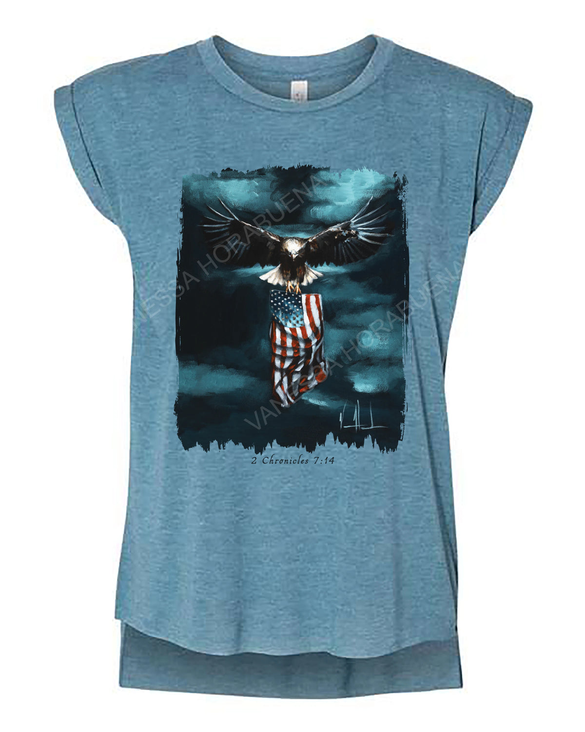 Revive Our Nation - Ladies Rolled Sleeve Muscle T-Shirt Vanessa Horabuena Heather Teal Small