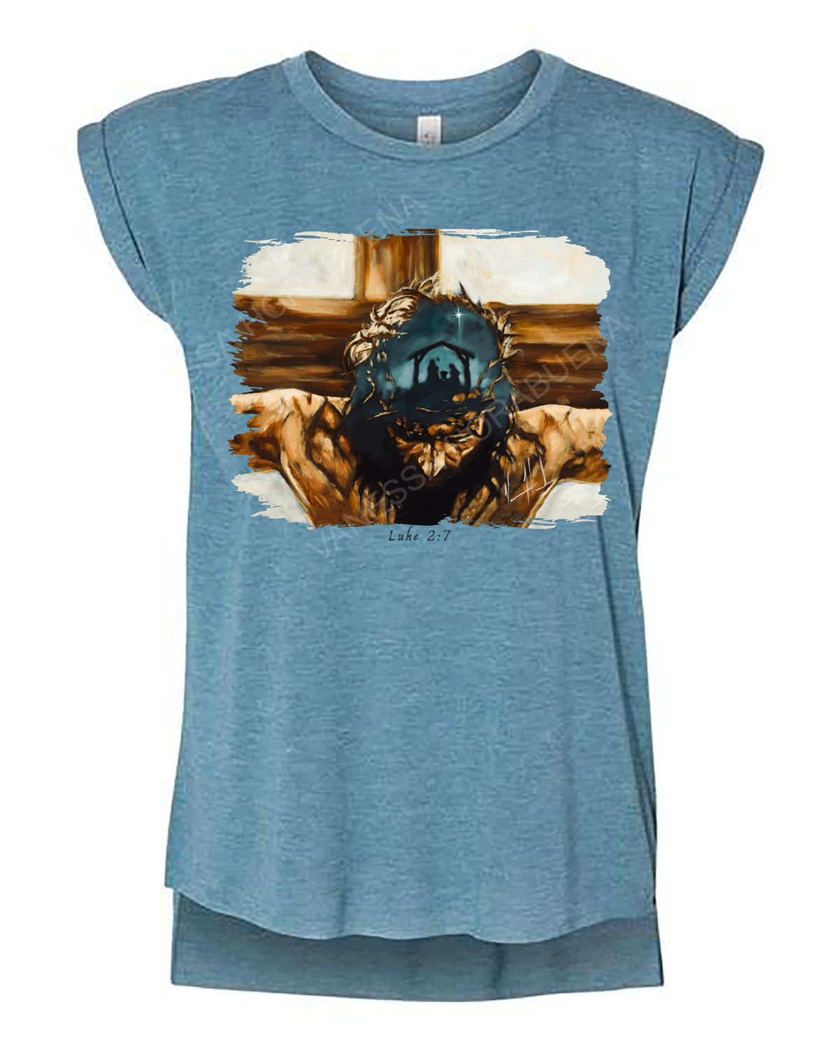 Love's True Story - Ladies Rolled Sleeve Muscle T-Shirt Vanessa Horabuena Heather Teal Small