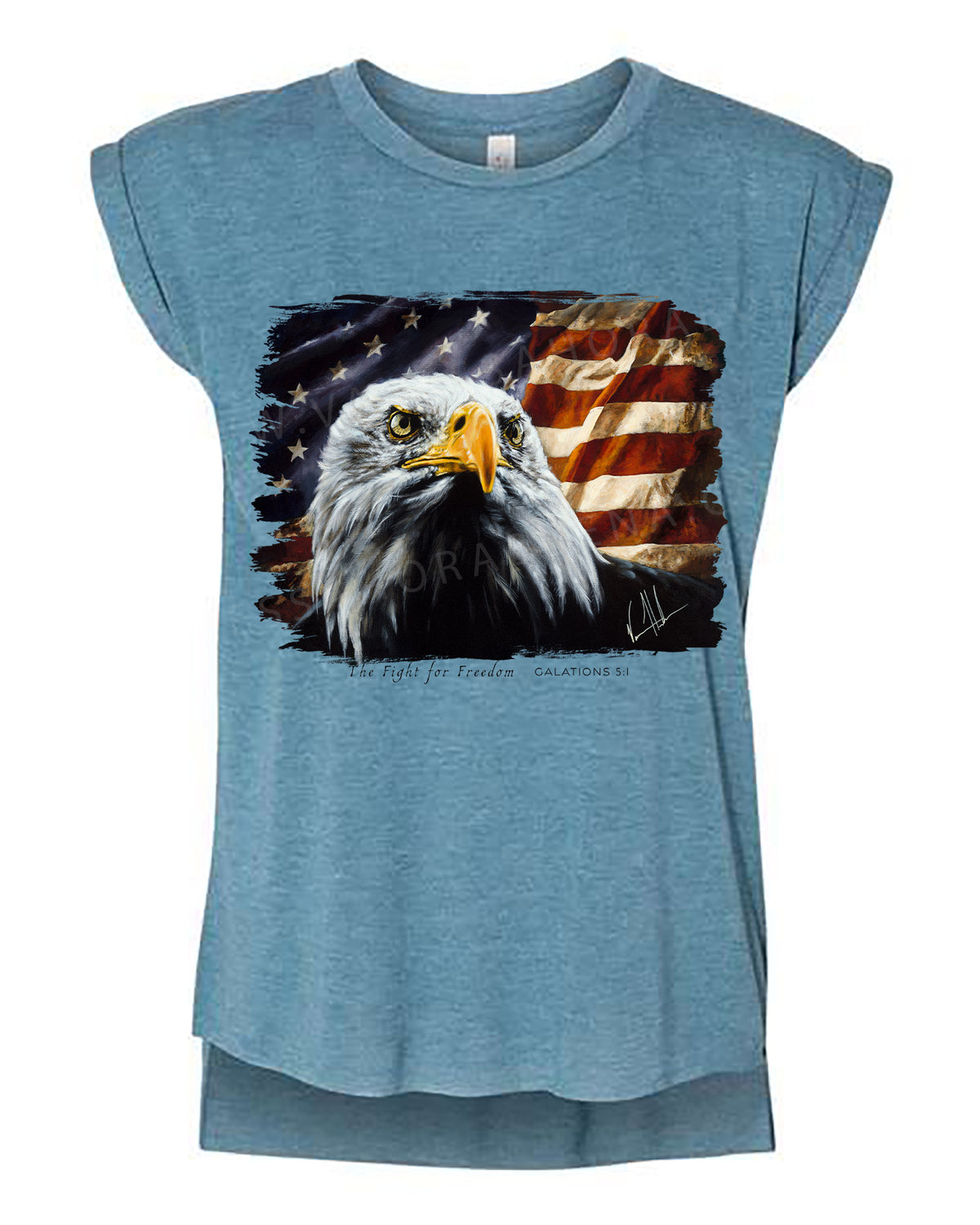 The Fight for Freedom - Ladies Rolled Sleeve Muscle T-Shirt Vanessa Horabuena Heather Teal Small