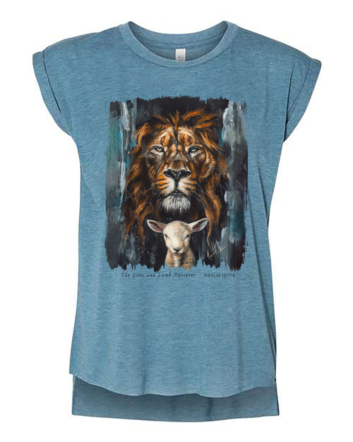 The Lion and Lamb Passover - Ladies Rolled Sleeve Muscle T-Shirt