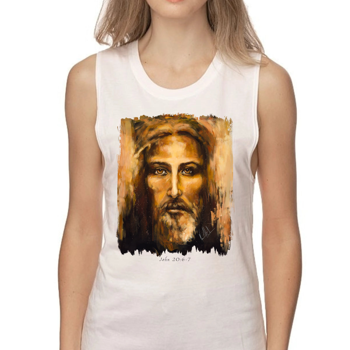 The Shroud of Turin - Resurrection Light - Women's Tank Top (Organic Bamboo) Vanessa Horabuena Short Sleeve Frost (White) XS