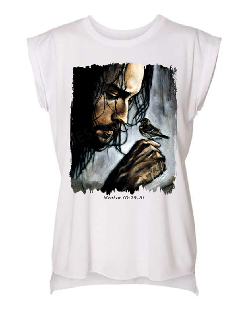 Watcher of the Sparrow - Ladies Rolled Sleeve Muscle T-Shirt