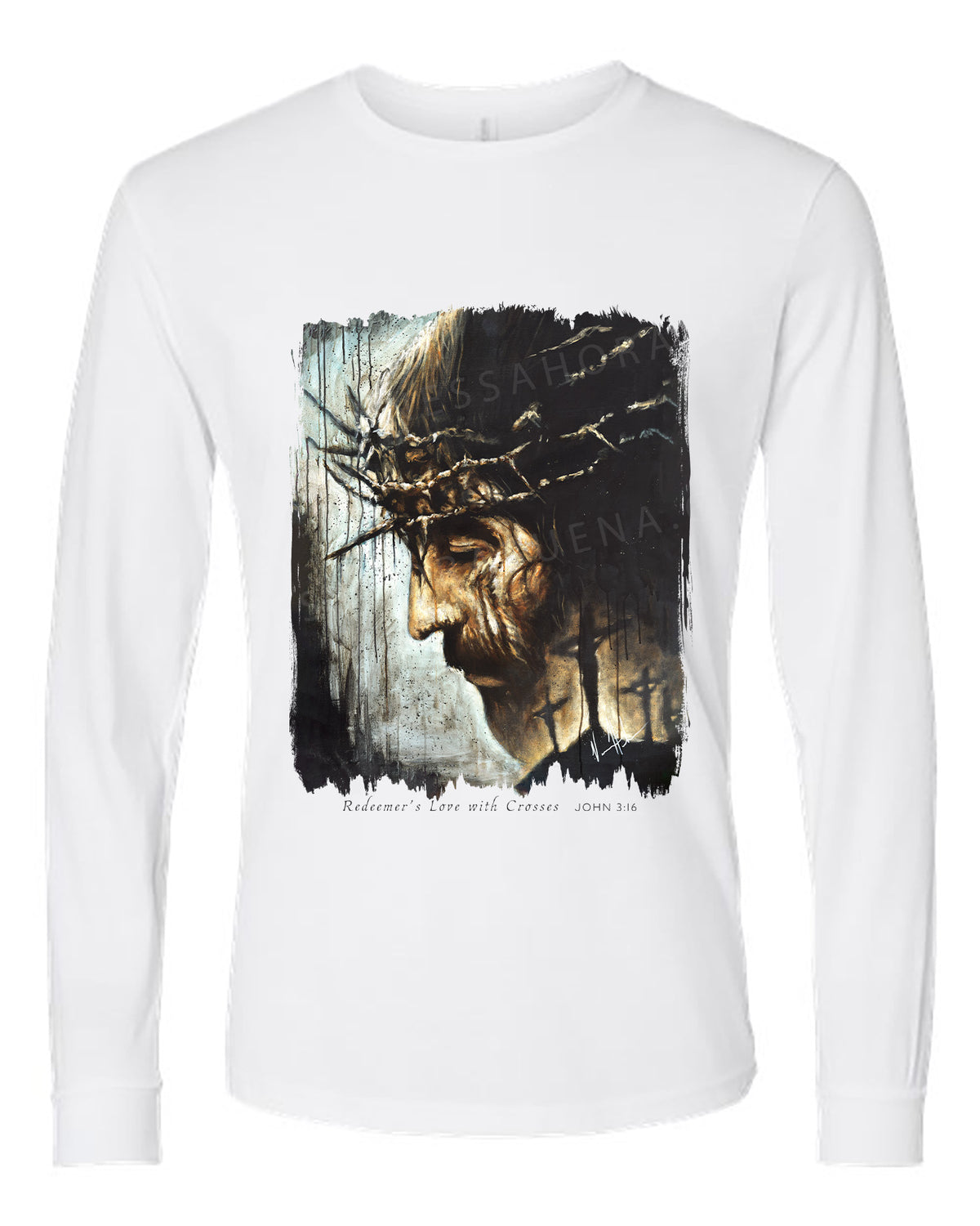 Redeemer's Love with Crosses - Unisex T-Shirt Vanessa Horabuena Long Sleeve White Small