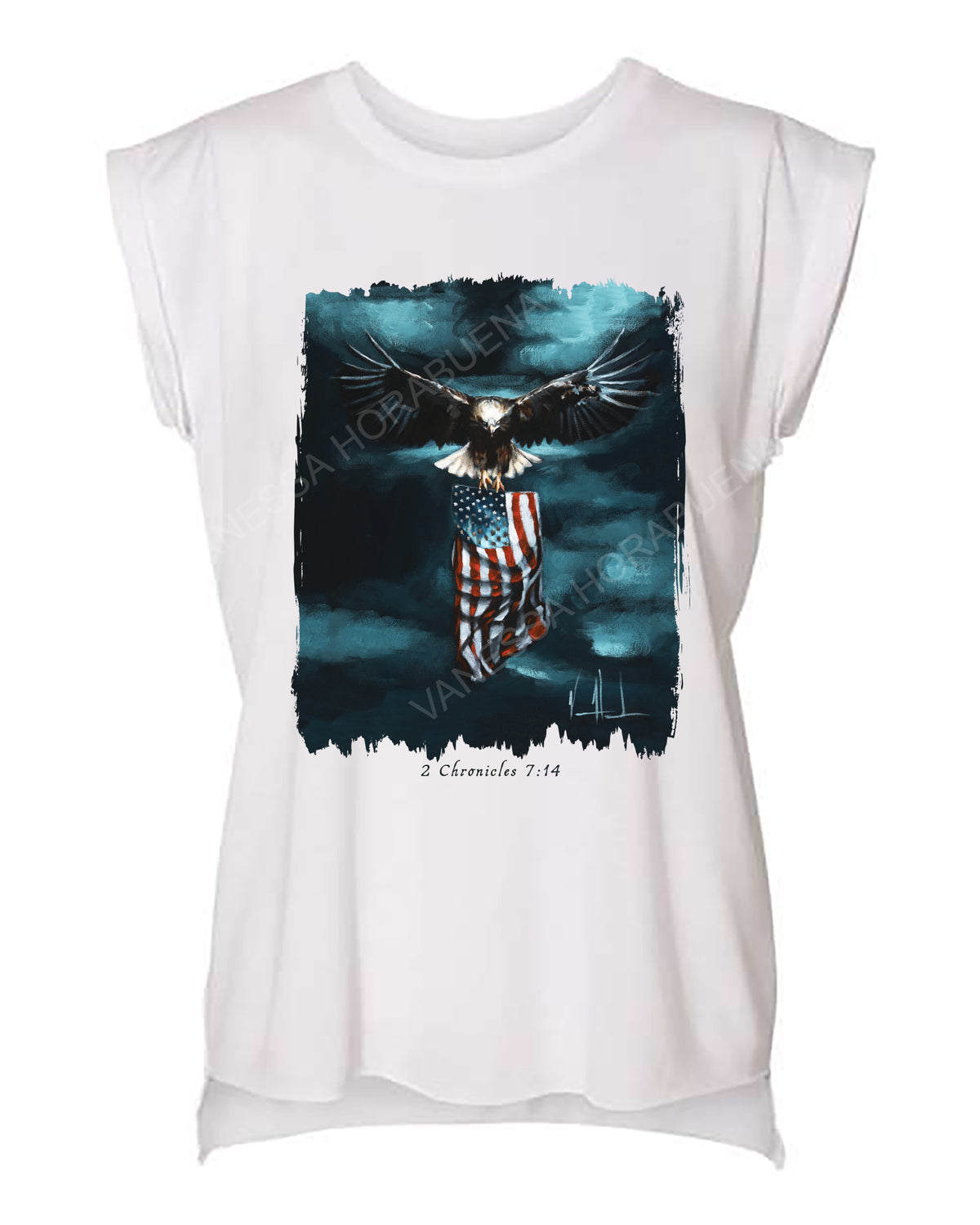 Revive Our Nation - Ladies Rolled Sleeve Muscle T-Shirt Vanessa Horabuena White Small