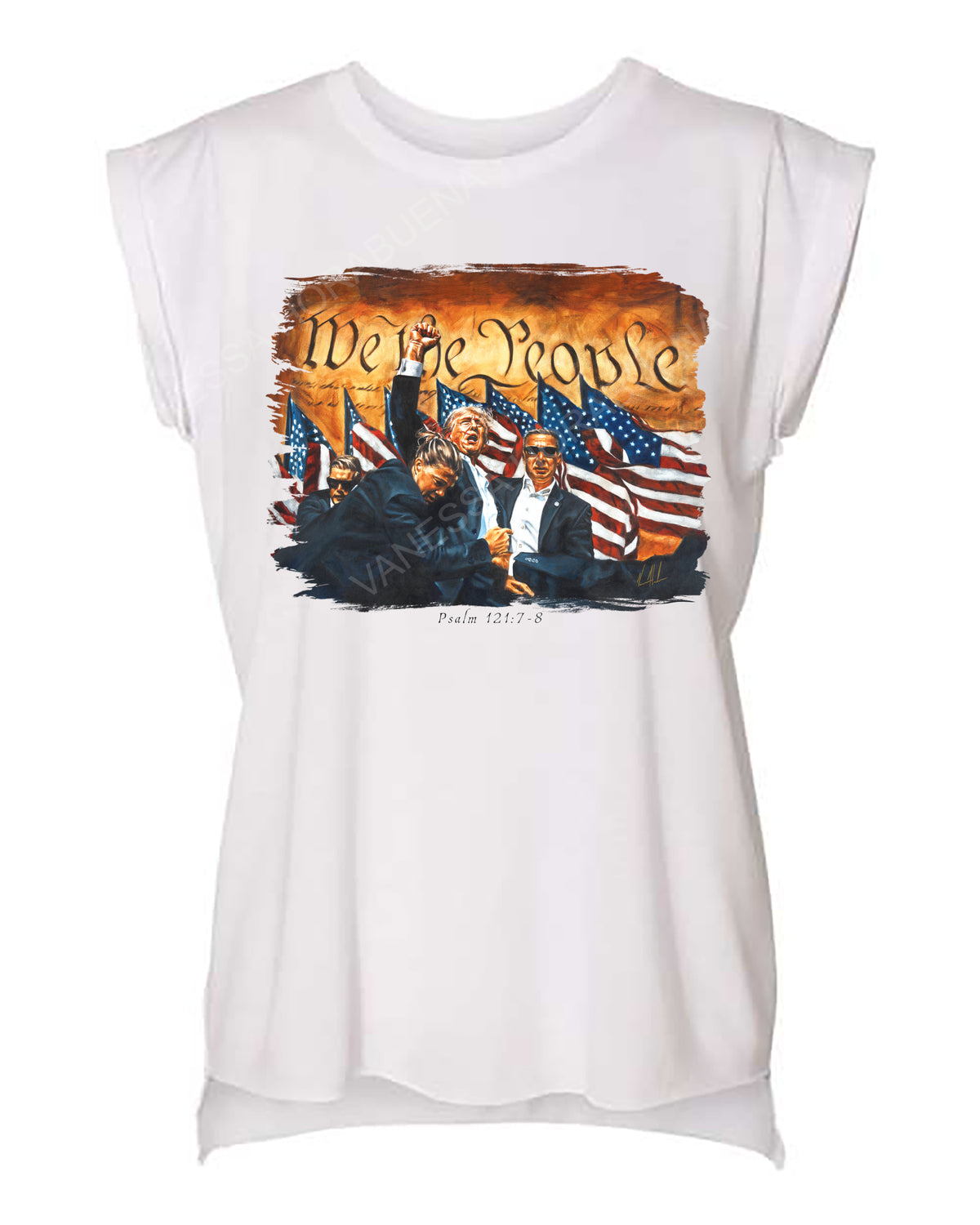 Fight For America - Ladies Rolled Sleeve Muscle T-Shirt Vanessa Horabuena White Small