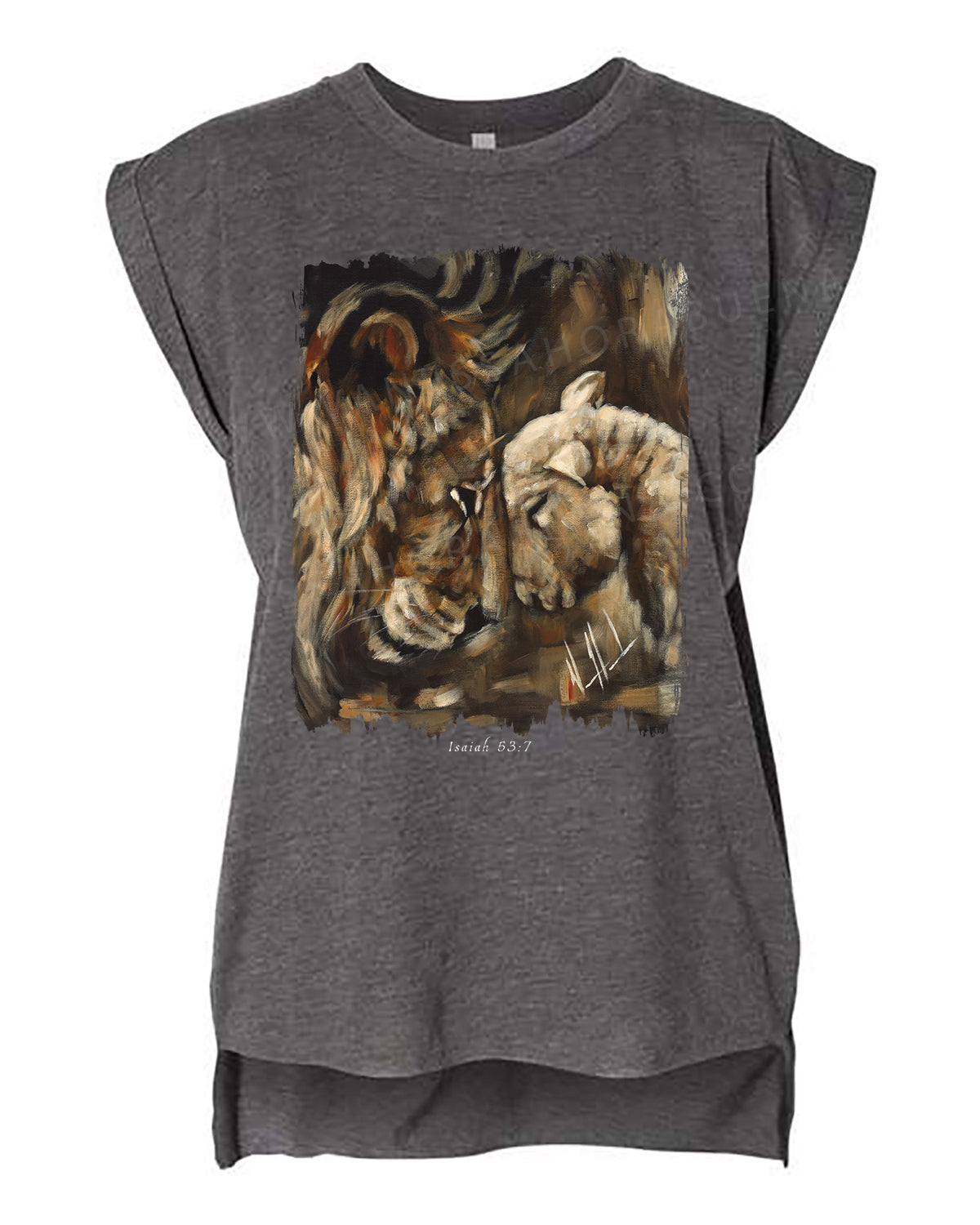 Compassion of a King (Fall Edition) - Ladies Rolled Sleeve Muscle T-Shirt Vanessa Horabuena Dark Grey Heather Small