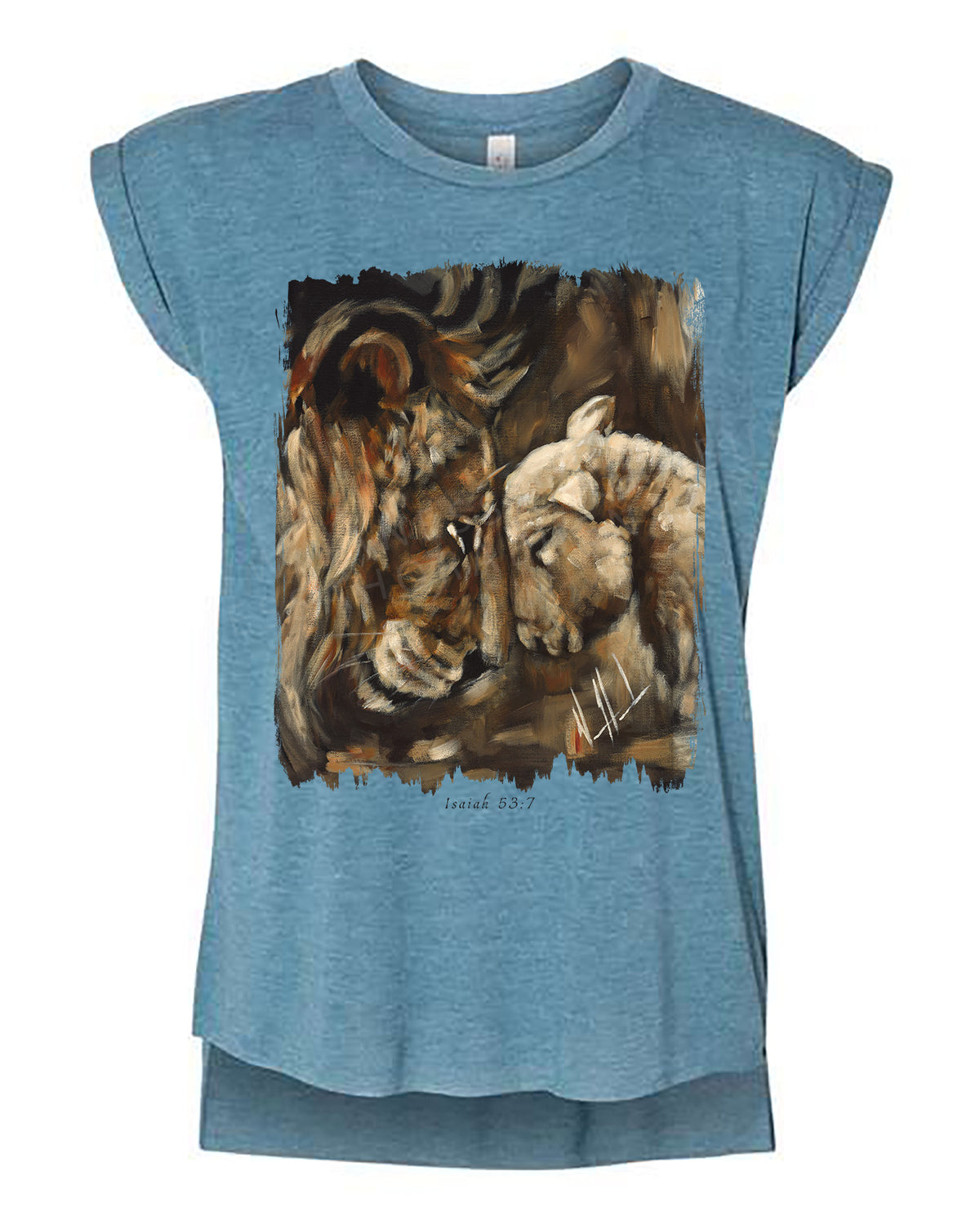 Compassion of a King (Fall Edition) - Ladies Rolled Sleeve Muscle T-Shirt Vanessa Horabuena Heather Teal Small