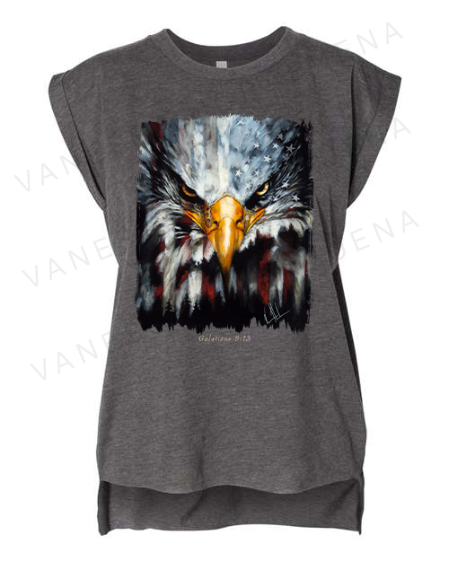 Stripes of Freedom - Ladies Rolled Sleeve Muscle T-Shirt