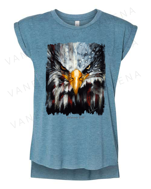 Stripes of Freedom - Ladies Rolled Sleeve Muscle T-Shirt