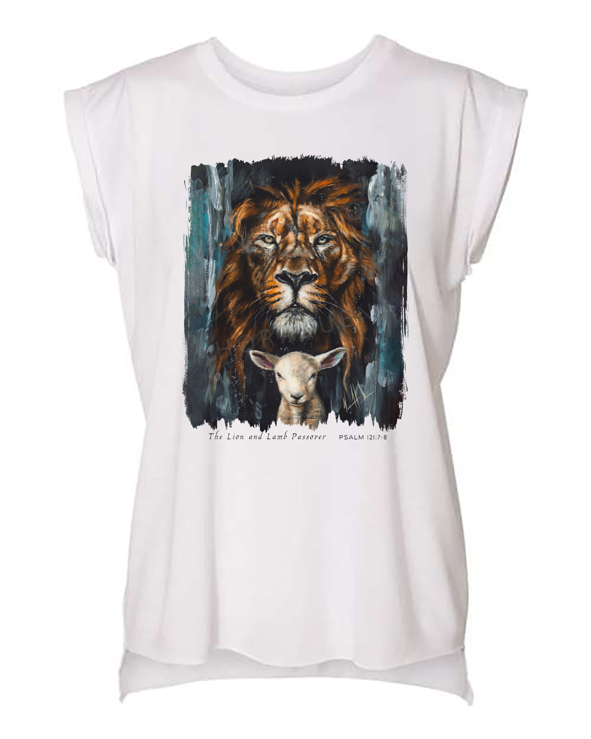 The Lion and Lamb Passover - Ladies Rolled Sleeve Muscle T-Shirt